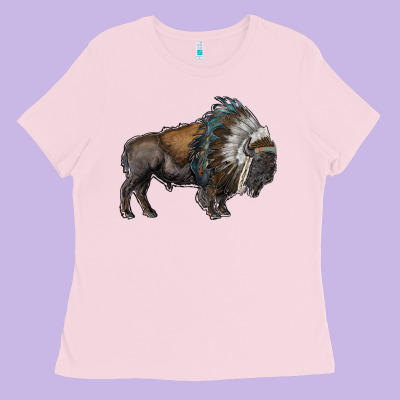 Bison With Indian Headdress Ladies Tee Designed By Ranaportraitstore