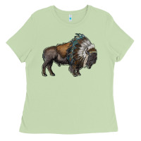 Matcha bison with indian headdress Ladies Tee - RanaPortraitStore