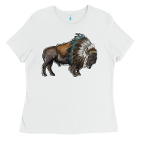 White bison with indian headdress Ladies Tee - RanaPortraitStore