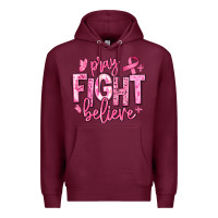 Burgundy pray fight believe breast cancer Premium Hoodie - texasbilliewilder