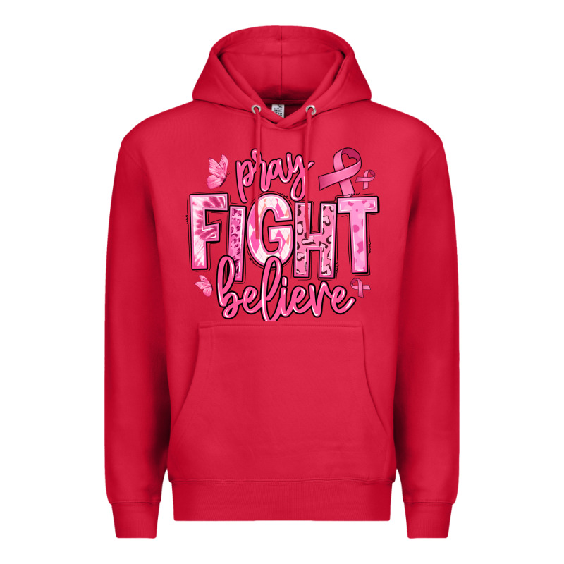 Pray Fight Believe Breast Cancer Premium Hoodie by texasbilliewilder | Teevron