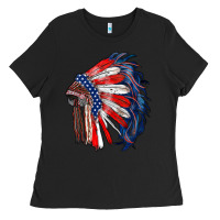 Black american flag indian headdress Ladies Tee - RanaPortraitStore