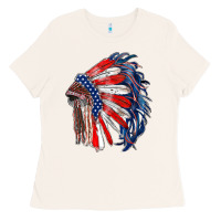 Bone american flag indian headdress Ladies Tee - RanaPortraitStore