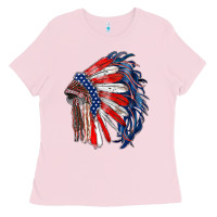 Bubblegum Pink american flag indian headdress Ladies Tee - RanaPortraitStore