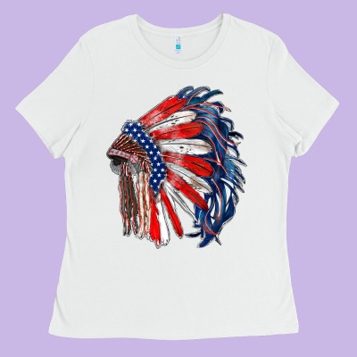 American Flag Indian Headdress Ladies Tee Designed By Ranaportraitstore