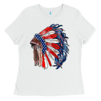 White american flag indian headdress Ladies Tee - RanaPortraitStore