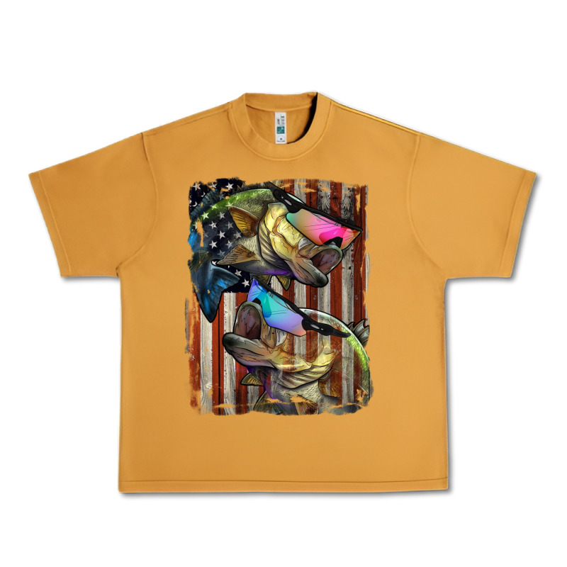 American Flag With Bass Fish Urban Heavy Tee by LillyAllenDesigns | Teevron