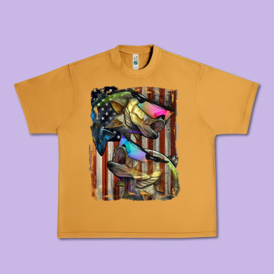 American Flag With Bass Fish Urban Heavy Tee Designed By Lillyallendesigns