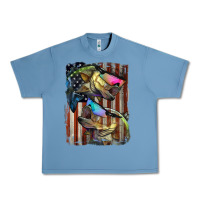 Pebble Blue American Flag With Bass Fish Urban Heavy Tee - LillyAllenDesigns
