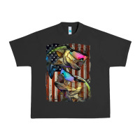 Pigment Black American Flag With Bass Fish Urban Heavy Tee - LillyAllenDesigns