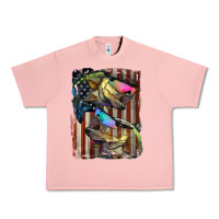 Salmon American Flag With Bass Fish Urban Heavy Tee - LillyAllenDesigns