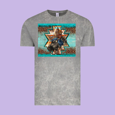 Western Rodeo Bullfighter Aztec Leopard Turquoise Vintage Tee Designed By Barkaloodesign