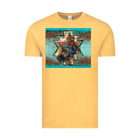 Vintage Mustard western rodeo bullfighter Aztec leopard turquoise Vintage Tee - BarkalooDesign