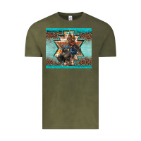Vintage Olive western rodeo bullfighter Aztec leopard turquoise Vintage Tee - BarkalooDesign