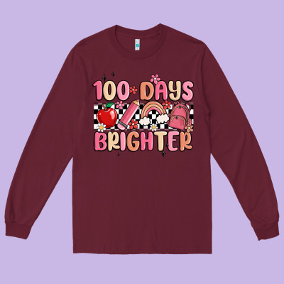 100 Days Brighter Long Sleeve Tee Designed By Maliassmallbusiness