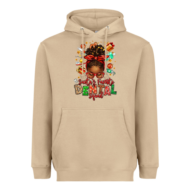 Santa's Favorite Dental Squad Afro Messy Bun Heavyweight Hoodie by texasbilliewilder | Teevron