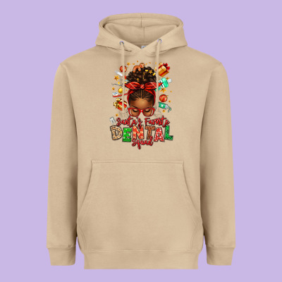 Santa's Favorite Dental Squad Afro Messy Bun Heavyweight Hoodie Designed By Texasbilliewilder