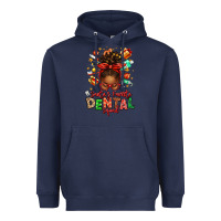 Navy Santa's Favorite Dental Squad Afro Messy Bun Heavyweight Hoodie - texasbilliewilder