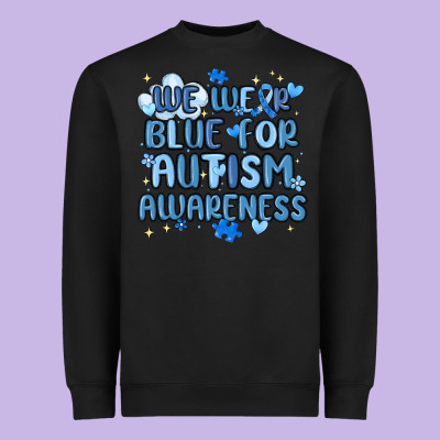We Wear Blue For Autism Awareness Heavyweight Sweatshirt Designed By Maliassmallbusiness