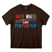 Chocolate Brown Red white and pew pew pew Heavy Core Tee - CowGirlArtShop