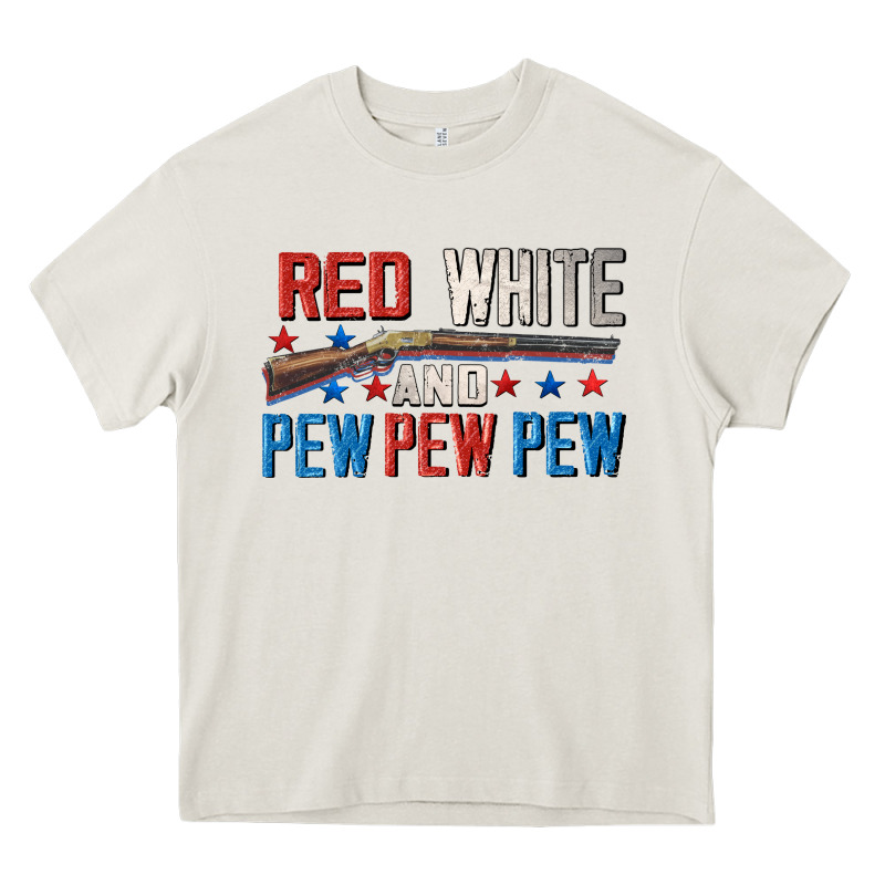 Red White And Pew Pew Pew Heavy Core Tee by CowGirlArtShop | Teevron