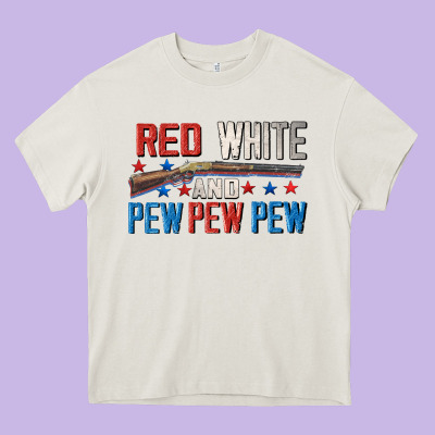 Red White And Pew Pew Pew Heavy Core Tee Designed By Cowgirlartshop