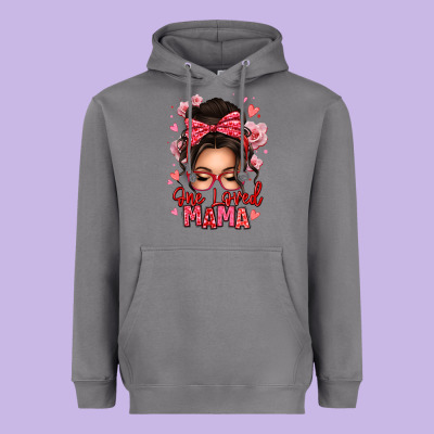One Loved Mama Messy Bun Heavyweight Hoodie Designed By Texasbilliewilder