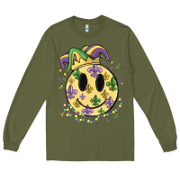 Army Green smiley face mardi gras Long Sleeve Tee - MaliasSmallBusiness