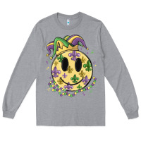 Heather Grey smiley face mardi gras Long Sleeve Tee - MaliasSmallBusiness