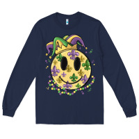 Navy smiley face mardi gras Long Sleeve Tee - MaliasSmallBusiness