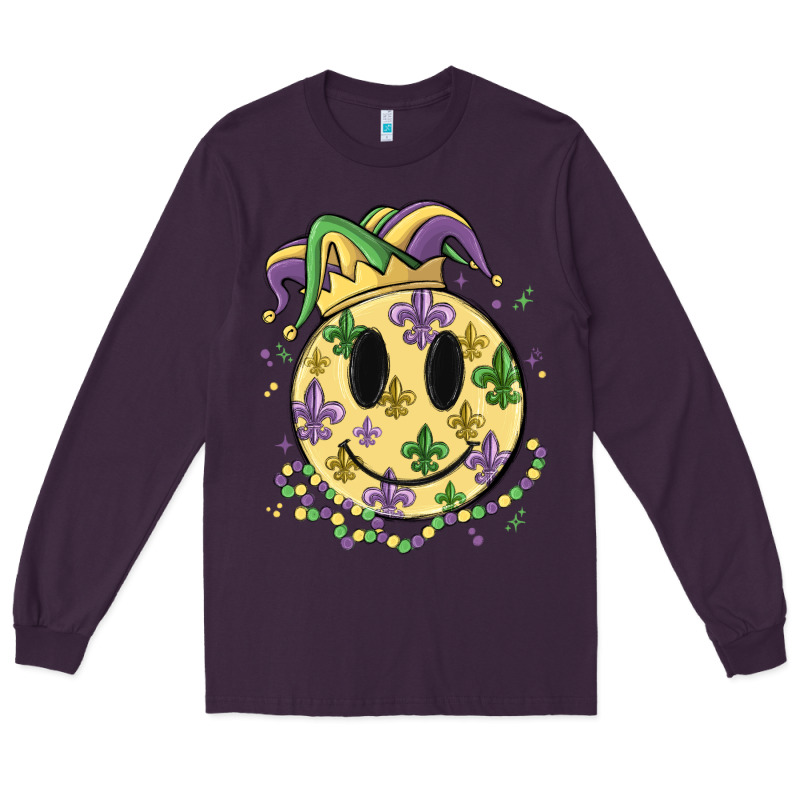 Smiley Face Mardi Gras Long Sleeve Tee by MaliasSmallBusiness | Teevron