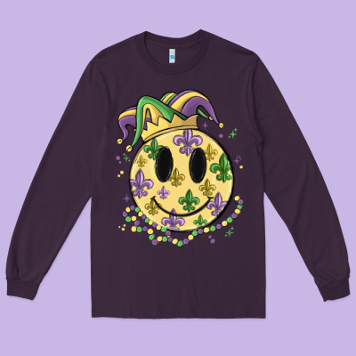 Smiley Face Mardi Gras Long Sleeve Tee Designed By Maliassmallbusiness