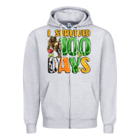 Heather Grey dinosaur 100day celebration Zipper Hoodie - LillyAllenDesigns