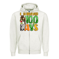 Oatmeal Heather dinosaur 100day celebration Zipper Hoodie - LillyAllenDesigns