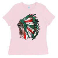 Bubblegum Pink mexican flag indian headdress Ladies Tee - RanaPortraitStore