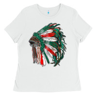 White mexican flag indian headdress Ladies Tee - RanaPortraitStore