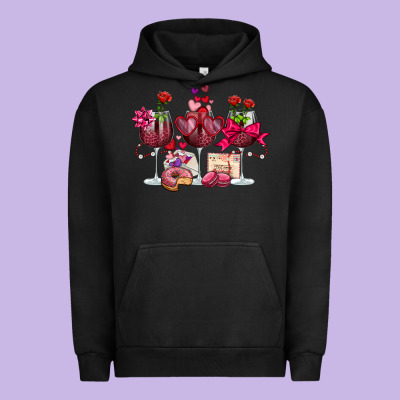Valentine's Day Wine Glasses Urban Hoodie Designed By Oliviacreatesart