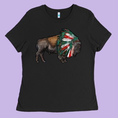 Mexican Bison With Indian Headdress Ladies Tee Designed By Ranaportraitstore