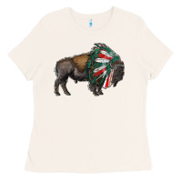 Bone mexican bison with indian headdress Ladies Tee - RanaPortraitStore