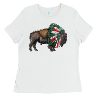 White mexican bison with indian headdress Ladies Tee - RanaPortraitStore