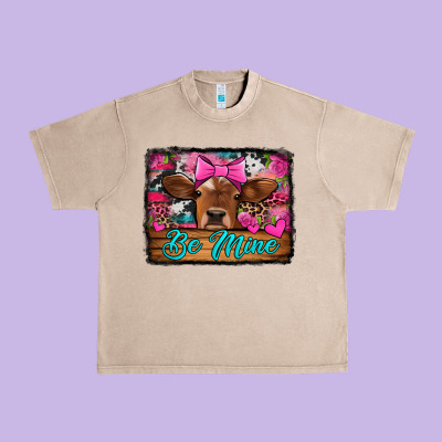 Be Mine Valentine's Day Cow Urban Heavy Tee Designed By Jasminsmagicworld