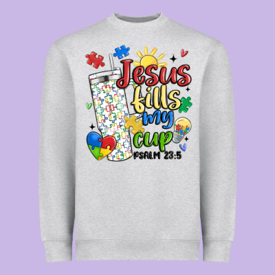 Autism Jesus Fills My Cup Heavyweight Sweatshirt Designed By Maliassmallbusiness