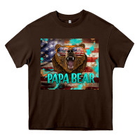 Chocolate Brown papa bear american flag  tumbler Heavy Core Tee - BarkalooDesign
