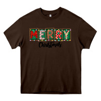 Chocolate Brown Merry Christmas Heavy Core Tee - CowhideDigitalArt