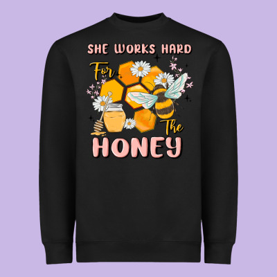 She Works Hard For The Honey Heavyweight Sweatshirt Designed By Maliassmallbusiness