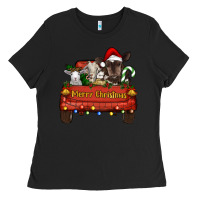 Black merry christmas truck animals Ladies Tee - RanaPortraitStore