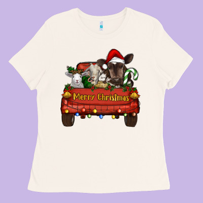 Merry Christmas Truck Animals Ladies Tee Designed By Ranaportraitstore