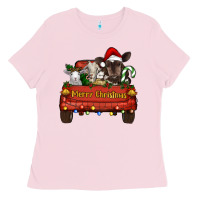 Bubblegum Pink merry christmas truck animals Ladies Tee - RanaPortraitStore