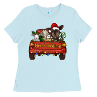 Baby Blue merry christmas truck animals Ladies Tee - RanaPortraitStore