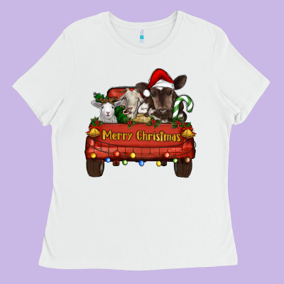 Merry Christmas Truck Animals Ladies Tee Designed By Ranaportraitstore